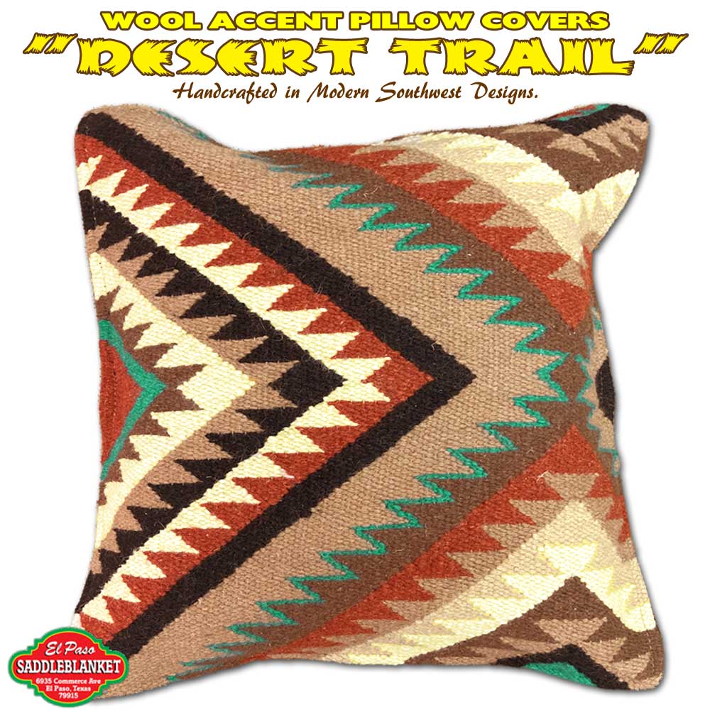 エルパソ サドルブランケット ネイティブ柄 クッションカバー 45cm×45cm デザートトレイル (B柄)ウール素材 ピローカバー 枕 マジックテープ オシャレ