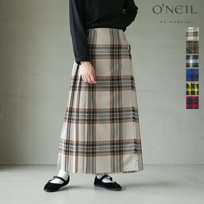 [124-91]O'NEIL OF DUBLIN(オニールオブダブリン) WOOL LONG KILT SKIRT/ウールロングキルトスカート/レディース/ボトムス/チェック