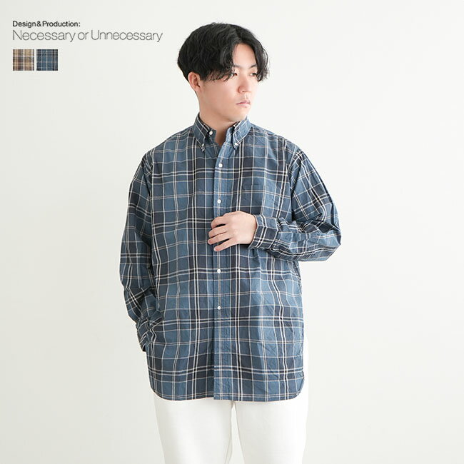 【50%OFF】[90011777]NECESSARY or UNNECESSARY/N.O.UN(ネセサリーオアアンネセサリー/ナウン) PREMIUM B.D 'EX' CHECK(プレミアムボタンダウンエクストラチェック) /長袖シャツ