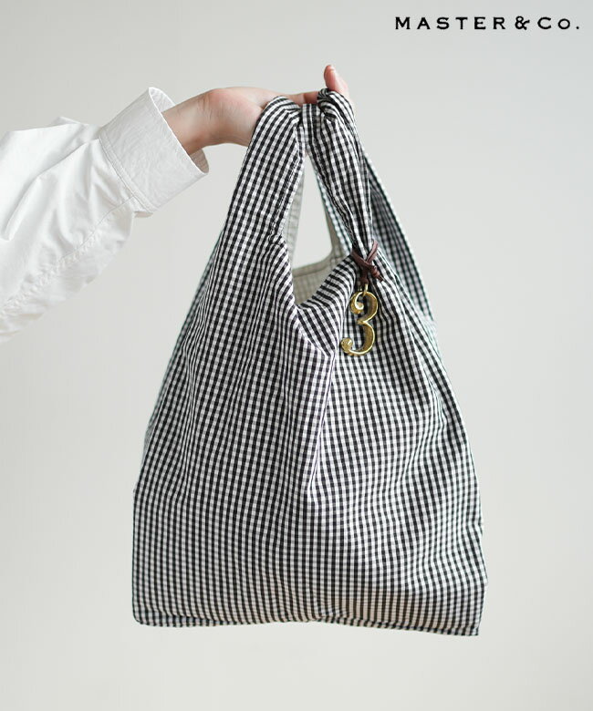 [MC1522]MASTER&Co.(マスターアンドコー) GINGHAM CHECK COTTON TOTE BAG WITH No.3 CHARM　ギンガムチェック トートバッグ