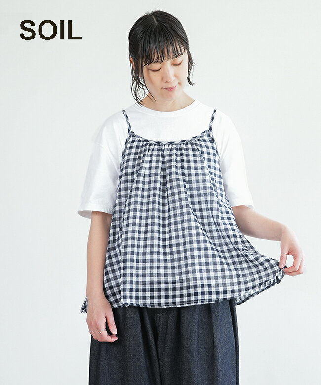 楽天WOODY HOUSE／ウッディーハウス[NSL24023]SOIL（ソイル）FANCY GINGHAM CHECK GATHERED CAMISOLE ファンシーギンガムチェックギャザーキャミソール