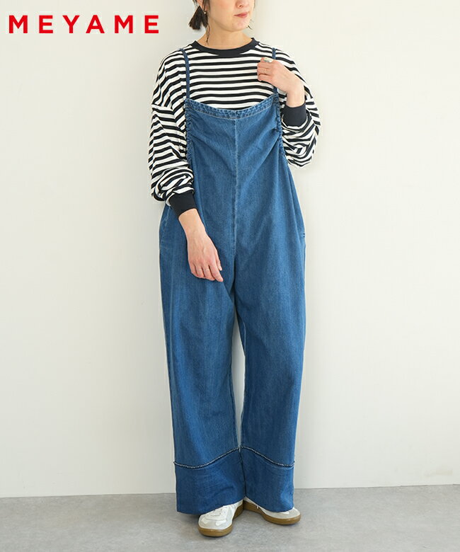 【SALE 30%OFF】[MEY-2020]meyame(メヤメ)DENIM GATHERED ALL IN ONE デニムギャザーオールインワン[25pr]