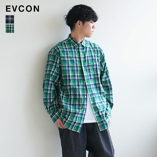 【50 OFF】 233-91302 EVCON(エビコン) REGULAR COLLAR CHECK SHIRTS レギュラーカラーチェックシャツ メンズ トップス ボタンシャツ ネルシャツ
