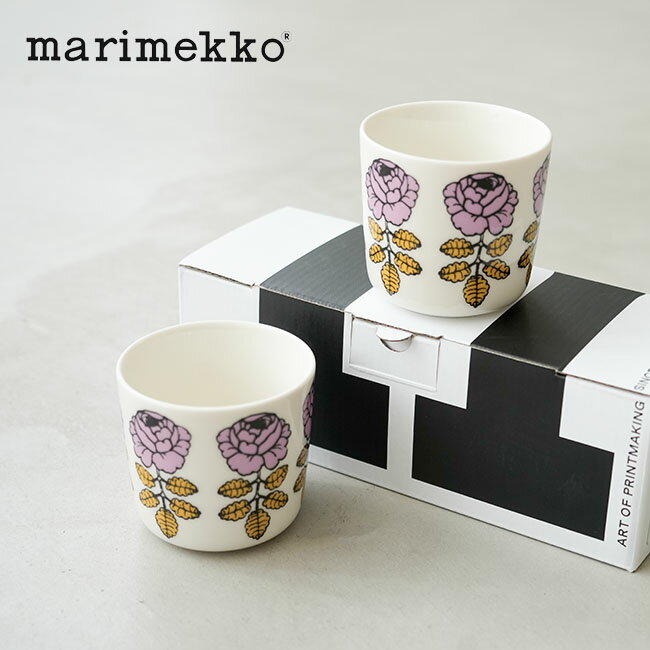 ◇【国内正規販売店】[52239469550]marimekko(マリメッコ) 【オンライン限定】Vihkiruusu (ヴィヒキルース)/ウェディングローズCup & Mug コーヒーカップセット(ハンドルなし)