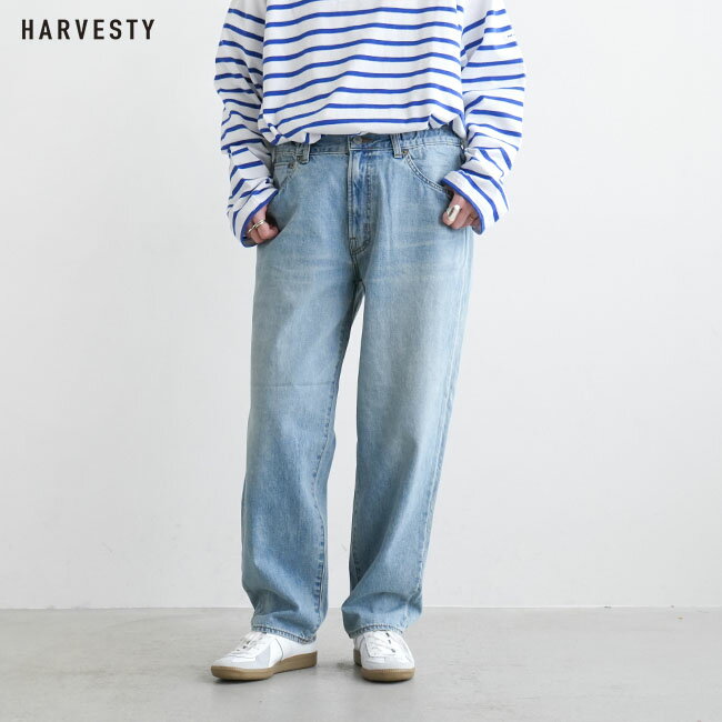 HARVESTY(ハーベスティ) BIG DENIM 5POKET PT アジャスタブルゴムウエスト ビッグデニム5ポケットパンツ ユーズドウォッシュ メンズ レディース ジーンズ デニムパンツ