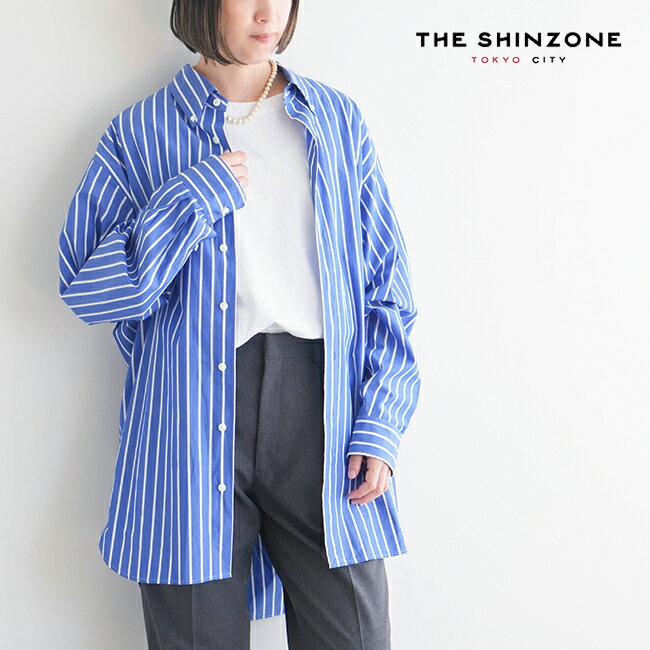 [23AMSBL01]THE SHINZONE(ザ・シンゾーン) STRIPE BIG SHIRTS(ストライプビッグシャツ)/トップス/羽織り/オーバーサイズ