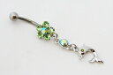 フラワー+イルカ・エンブレム ボーディピアス【ヘソピアス】 ベリーリング ネーブルピアスリング bodypierce,bodyring navel pierce