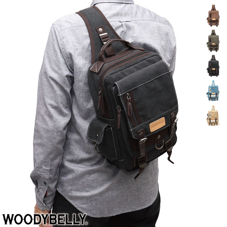 WOODYBELLY メガボディバッグ メンズ 帆布 キャンバス生地 A4サイズ 大型ボディーバッグ ワンショルダーバッグ 大きい 大きめ 大容量 収納 軽量 軽い 男性 父の日 プレゼント 斜めがけ 肩掛けバッグ 旅行カバン タブレット スマホ