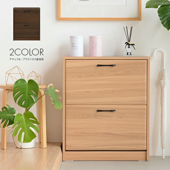 下駄箱 シューズボックス 靴箱 収納 完成品 幅64cm ロータイプ 2段 スリム コンパクト 低い