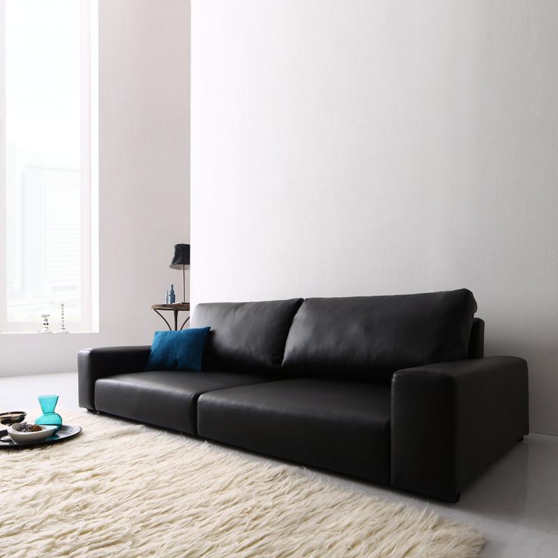 ソファー ソファ 3人掛け 三人掛け 高級 おしゃれ リビング 座椅子 ローソファ レザー 革 合皮 こたつ ( 3P ブラック 黒 )