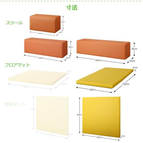 プレイマット ベビーマット 厚手 クッションフロア マット 子供 子供部屋 赤ちゃん ベビー キッズ おしゃれ 防音 フロアマット 極厚 かわいい 可愛い ( 7点セットフロアマット2枚+スツール3枚+壁面マット2枚155×155 )