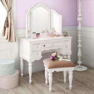 ドレッサー デスク テーブル 机 兼用 化粧台 椅子 付き スツール 3面鏡 三面鏡 姫系 引き出し 収納 メ..