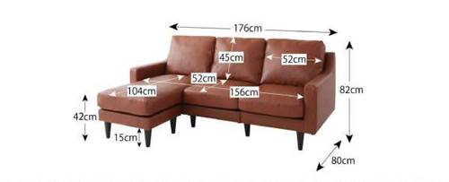 コーナーソファ コーナーソファー L字 l字型 l型 オットマン スツール 足置き 3人 三人 4人 四人 おしゃれ 北欧 カフェ 応接 リビング カウチソファー 座椅子 ローソファ レザー 革 合皮 ( コーナーカウチ ミドル キャメルブラウン )
