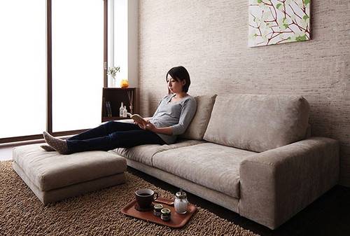 ソファー ソファ 2.5人掛け オットマン付き スツール 足置き おしゃれ 布 ファブリック 北欧 カフェ 応接 リビング カウチソファー 座椅子 ローソファ カバー付き ( 2.5P+オットマン ブラウン ) [3]