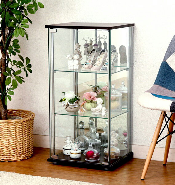 ガラスキャビネット アンティーク コレクションケース ガラスショーケース ガラス 3段 背面ミラー 【コレクションラック フォース ガラスショーケース ショーケ...