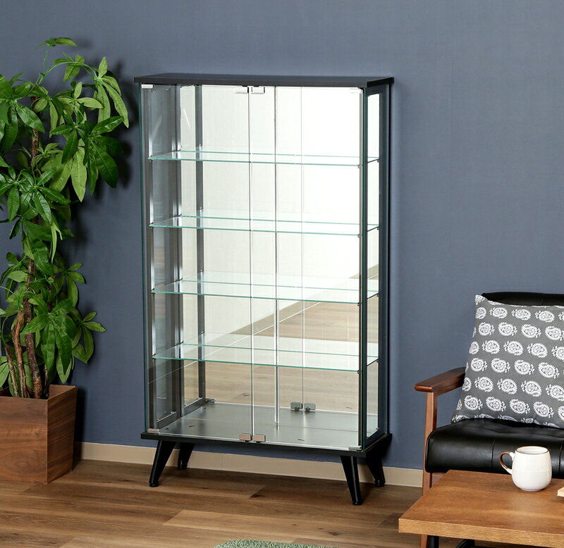 コレクションケース キャビネット ガラス ショーケース アンティーク 薄型 フィギュア ディスプレイ 棚 ディスプレイケース コレクションラック ブラック 幅8...