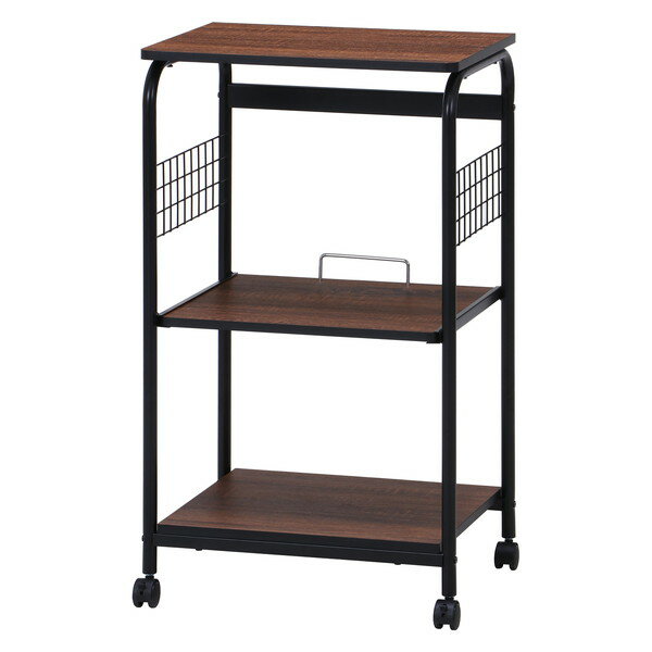 レンジ台 レンジラック おしゃれ 北欧 安い キッチン 収納 棚 ラック ロータイプ スライド 炊飯器置き場 大容量 スリム キャスター ワゴン 調味料ラック スパイスラック ブラック×ブラウン 幅52 奥行41 高さ90