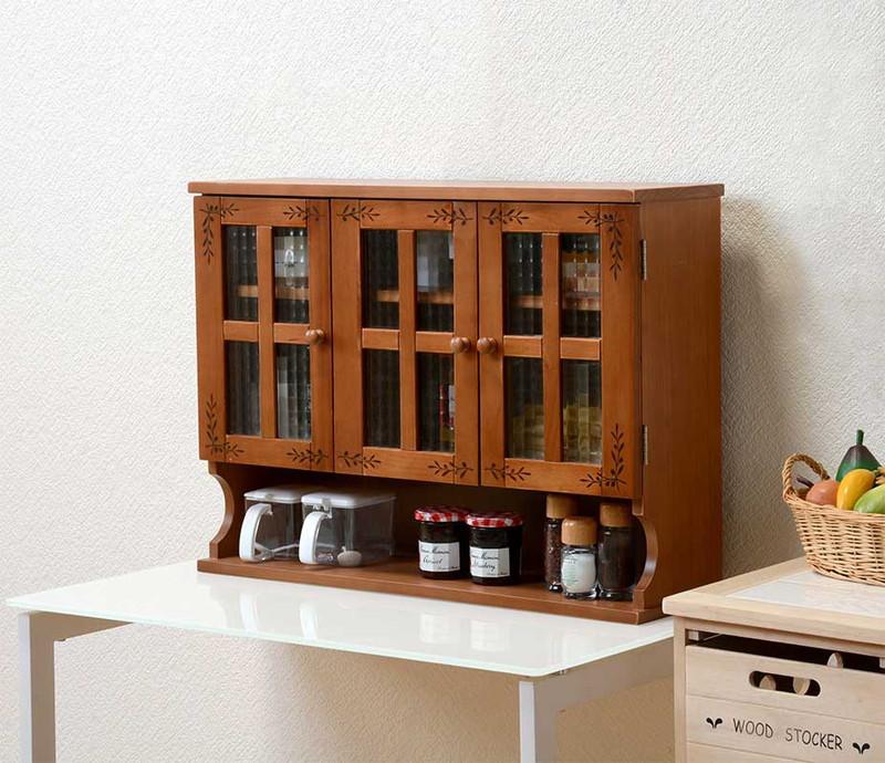 ミニ食器棚 カウンター上 卓上 おしゃれ 北欧 安い キッチン 収納 棚 ラック 木製 カップボード 薄型 薄い ロータイプ 低い 完成品 可動棚 コンパクト ...