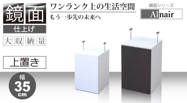 上置き 上置 上置き棚 幅35 天井収納 天井 本棚 書棚 多目的ラック 収納 フリーラック 整理収納 収納家具 つっぱり 突っ張り ツッパリ 耐震 転倒防止 扉付き 鏡面 【ホワイト 白 白家具】