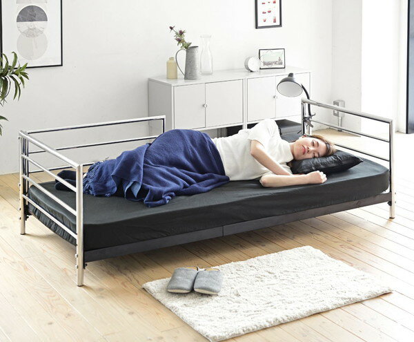 あす楽 ベッド セミシングル フレーム ベット おしゃれ 安い 北欧 一人暮らし ミドルベッド パイプベッド パイプ ソファー ソファベッド 高さ調節 床下収納スペース活用 スチール