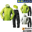 メーカーMakku マック サイズ規格M / L / LL / 3L / 4L 素材ナイロン100% カラーライトグリーン×ブラック / ライトグレー×ブラック 商品説明防水性、快適性、動きやすさを兼ね備えたレインスーツです。フードは便利な2wayで、未使用時には小さくたたんでスタンド衿になります。動いても脇が突っ張らないアクションカットになっているので、腕の上げ下げがスムーズに行えます。脇下に通気口があるのでベンチレーション（換気）機能も抜群。前のファスナーの上に被さるフラップがあるので、水滴の侵入を徹底的にガードしてくれます。ズボンの裾はワンタッチで絞る事が出来るので足にフィットしてくれます。裾を引きずったりの心配不要。着心地抜群なレインウエアを一度お試し下さい。 在庫に関してご注文のタイミングによって取寄せとなることがございます。当店の商品は実店舗でも販売を行っている為、ご注文完了後であっても在庫商品の確保が出来ない場合がございます。その場合は別途納期のご連絡を差し上げます。 欠品時の対応メーカー欠品している際は、ご注文をキャンセルとさせて頂きますので予めご了承下さい。 返品対応未使用の場合は返品可※返品をご希望の場合は、商品到着より7日以内に必ずご連絡をお願いいたします。※ご連絡無く商品をご返送された場合は、返品をお断りさせていただきます。詳しくは『こちらをご覧下さい』 注意事項お客様のモニター環境などにより、カラーや素材感が実際の商品と若干異なって見える場合がございます。予めご了承下さい。サイズ表はメーカー公表サイズとなります。