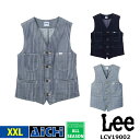 Lee リー 作業服 LCV19002 ストレッチ デニム ベスト オールシーズン XS 〜 XXL ( 3L ) | 前ボタン 背ベルト メンズ レディース ...