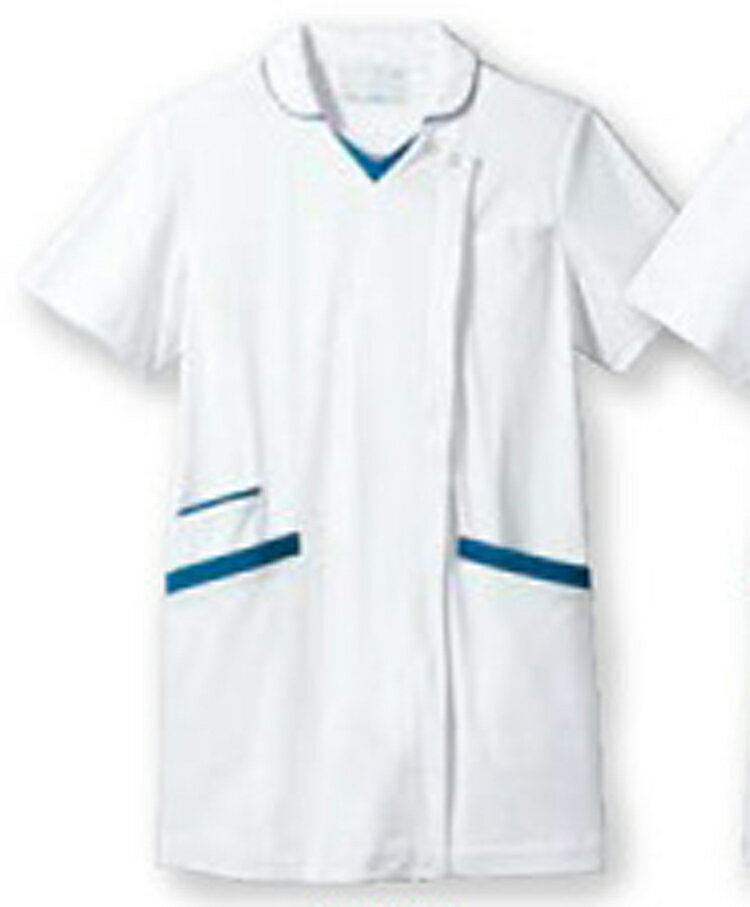 住商モンブラン 73-2274 スクラブレディス半袖白／ターコイズSS SS S M L LL 3L 4L 5L 6L 7L 8L 9L 介護 医療 看護