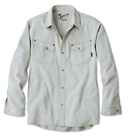 Jawin55104 カジュアルテイスト 長袖シャツ S-5Lサマードビー綿100%シルバー/ブラウン/ブルー/アイボリー/自重堂/ジャウィン/作業着/作業服/...