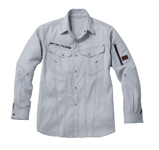 楽天仕事服のヤマナシインパクト カモフラファスナーJawin 56804 ストレッチ長袖シャツ 4L5L ボディーフィールポリエステル90％綿10％ 制電素材2020SS 自重堂　春夏作業服　新商品