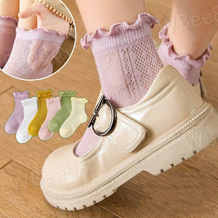 3足セット 靴下 クルーソックス 女児 メロウフリル キッズ ベビーソックス メッシュ 夏用 子供用 女の子 くつ下 ショートソックス 子供 可愛い 無地 シンプル コットン フォーマル お出かけ 普段使い デイリー 幼稚園 小学生 2