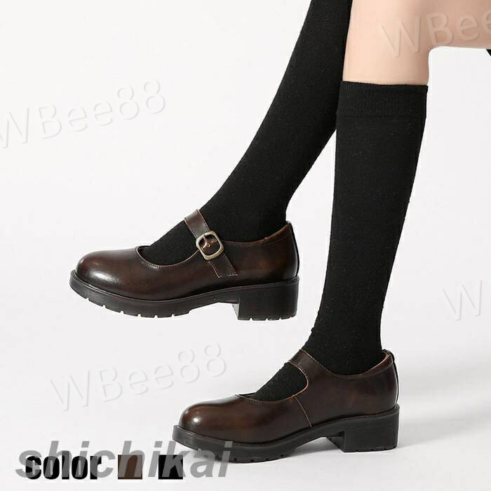 レディース メリージェーン 革靴 スクールシューズ ラウンドトゥ 厚底 4.5cmヒール 女の子 制服 ストラップ 定番 mary jane shoes レザーシューズ