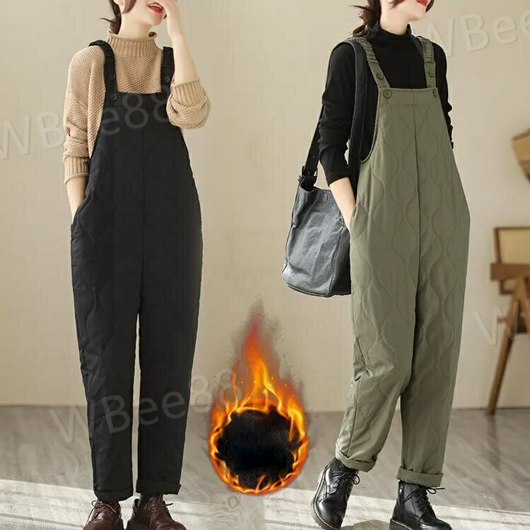 サロペット 冬 中綿 オーバーオール ダウン風パンツ 長ズボン レディース 中綿サロペット 中綿 パンツ 暖か 作業ズボン ワークパンツ ゆったり オールインワン サルエルパンツ 留めボタン ボトムス アウトドア 通学 動きやすい ポケット付 おしゃれ カジュアル