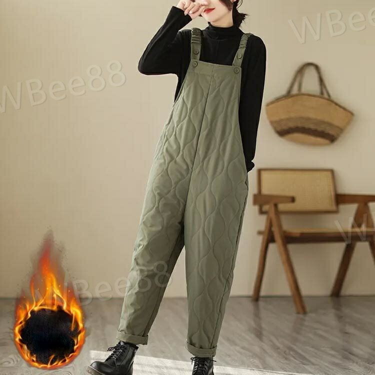 サロペット 冬 中綿 オーバーオール ダウン風パンツ 長ズボン レディース 中綿サロペット 中綿 パンツ 暖か 作業ズボン ワークパンツ ゆったり オールインワン サルエルパンツ 留めボタン ボトムス アウトドア 通学 動きやすい ポケット付 おしゃれ カジュアル