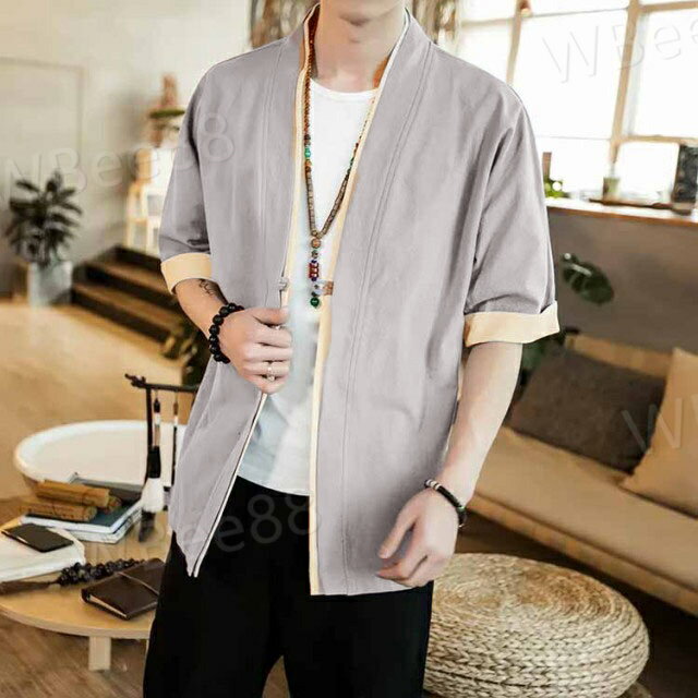 夏服 メンズ 和式 五分袖 半袖 メンズ 夏 大きいサイズ tシャツ 甚平 和風 羽織 和式 和柄 カーディガン コート 無地 麻 ゆったり カジュアル 開襟シャツ 重ね着風 かっこいい トップス