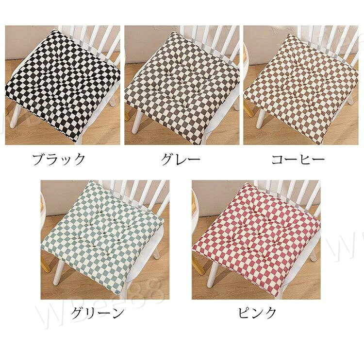 チェアパッド マット 40*40cm コーデュロイ フロアクッション 座布団 おしゃれ 正方形 チェック柄 クッション 紐付き チェアマット 高反発 四角形 椅子用 ひも付き 座布団 シートクッション 蒲団 畳 和室 リビング 寝室 在宅勤務 洗える 厚手 滑り止め 床暖房対応 全5色 [2]