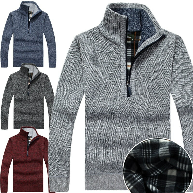 暖 裏起毛 ニット セーター メンズ あったか 秋 冬 ハーフジップ 立ち襟 ハイネック タートルネック トップス 長袖 アウター 防寒着 保温 プレゼント ギフト