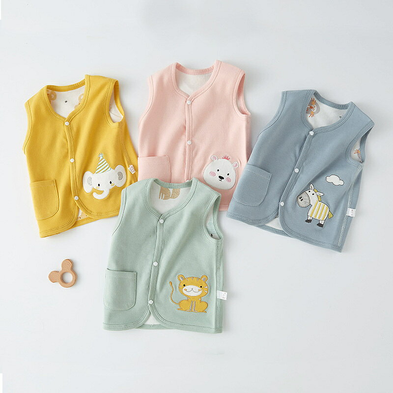 子供服 ベスト ベビー キッズ 前ボタン チョッキ ノースリーブ 赤ちゃん 幼児 プリント アップリケ 動物 可愛い 女の子 男の子 おしゃれ 重ね着 ホワイトデー プレゼント
