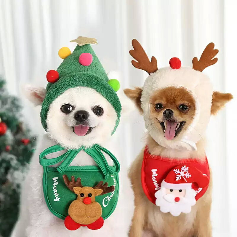 2点セット 犬服 小型犬 猫服 ペット服 クリスマス コスチューム サンタクロース クリスマスツリー トナカイ ドッグウェア かわいい 帽子 コスプレ ボア ふわふわ 仮装 フリース