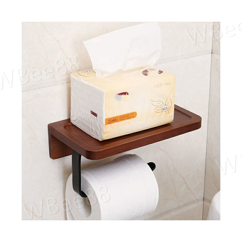 WBee88のトイレットペーパーホルダー 紙巻器 木製 スタンド ティッシュペーパー ウォールシェルフ ペーパータオル 小物置き 浴室用 壁掛け ラック トイレ キッチン 収納 壁 棚板付き｜アングル2