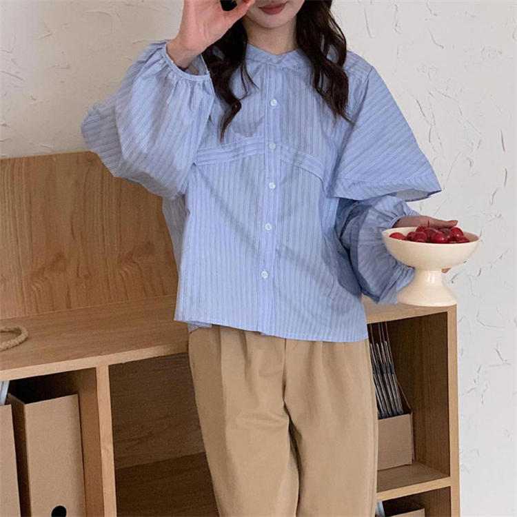 樂天商城 - 韓国ファッション 長袖シャツ ゆったり オシャレ コットン 綿 カジュアル ストライプ シャツブラウス 羽織り トップス 長袖 秋