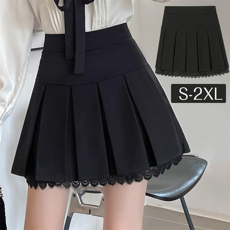 Rakuten - 春?夏?秋 無地 Aライン 足長 美脚 着痩せ ダンス衣装 レース ショート丈 パンツ付き ミニスカート プリーツスカート
