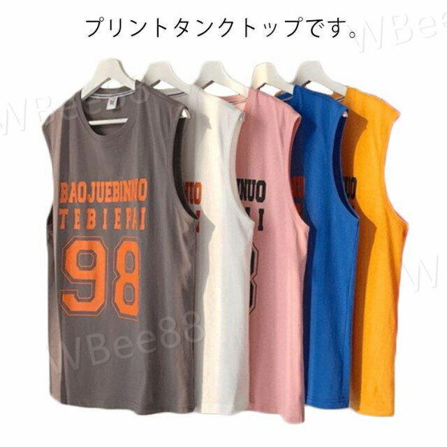 タンクトップ メンズ ノースリーブ tシャツ 袖なし ベスト プリント ゆったり 大きいサイズ トップス コットン100% 運動 スポーツ トレーニング おしゃ...