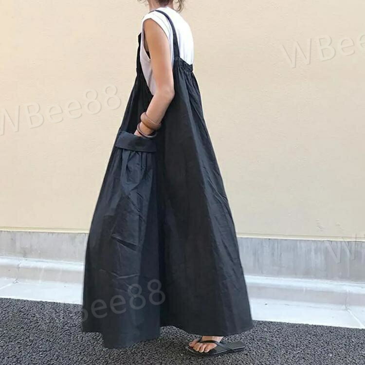 サロペット ワンピース ジャンパースカート レディース サロペットワンピ ロングワンピース キャミソール ワンピース ゆったり 着痩せ 体型カバー 春 夏 オールインワン ポケット ゆったり 大きいサイズ 無地 重ね着 OL 通勤