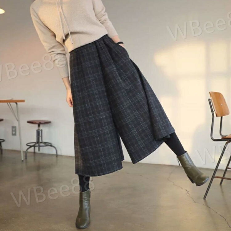 ガウチョパンツ レディース 七分丈 スカーチョ 秋冬 チェック柄 スカンツ ワイドパ...