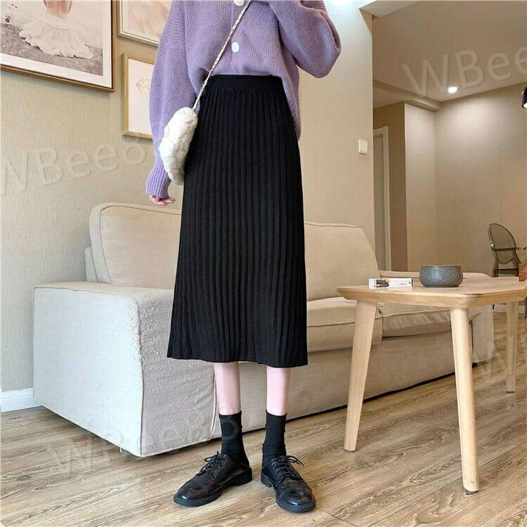 ロングスカート タイトスカート スカート レディース ボトムス リブ ニット ウエストゴム ストレッチ バックスリット ロング丈 ミモレ丈 カジュアル 春 秋 冬