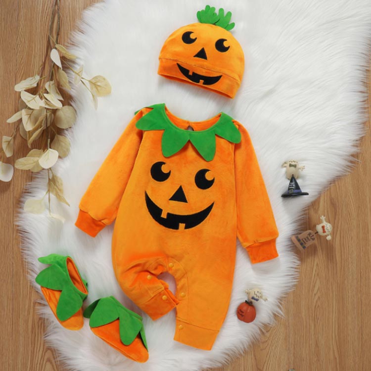新作 ハロウィン 4点セット ハロウィン衣装 コスチューム 0-2歳 おしゃれ 子供用 コスプレ ロンパース 帽子 靴 綿 ハロウィン 赤ちゃん ベビー仮装 プレゼント 出産祝い 誕生日 ギフト