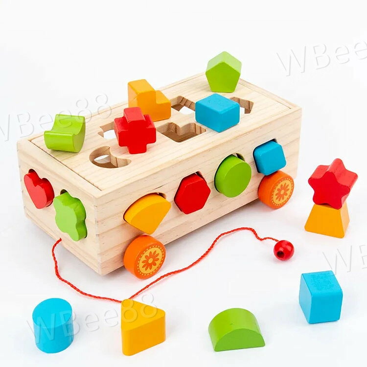 WBee88の積み木 デザインつみき 知育玩具 木製 積木 引き車 木のおもちゃ 型はめ パズル 女の子 男の子 ベビー 子供 1歳 2歳 3歳 室内 遊び 自宅用 出産祝い 赤ちゃん 数字 動物 果物 誕生日 プレゼント ギフト おしゃれ｜アングル3