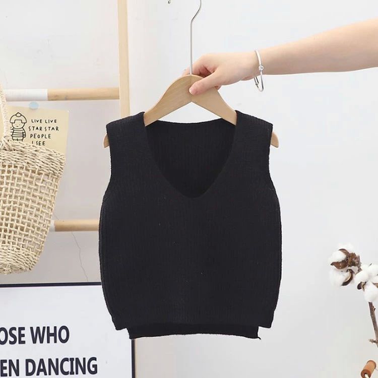 ベスト 綿 ニットベスト こども 通学 無地 女の子 トップス 秋冬 リブニット 子供服 Vネック ベビー服 ..