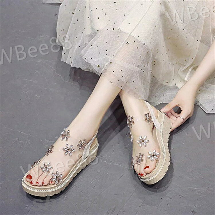 サンダル レディース 履きやすい 夏 サンダル 厚底靴 ストラップサンダル 透明PU シンプル ぺたんこ 歩きやすい 美脚 大人 新作