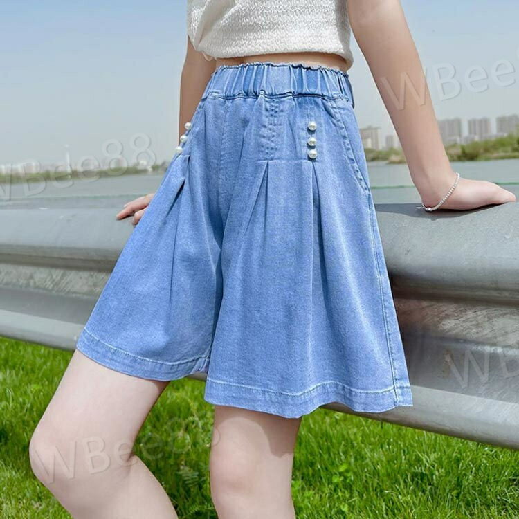 薄手 女の子 キュロット デニム 涼しい ショートパンツ ジュニア 涼しい ワイドパ...